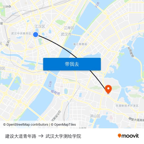 建设大道青年路 to 武汉大学测绘学院 map
