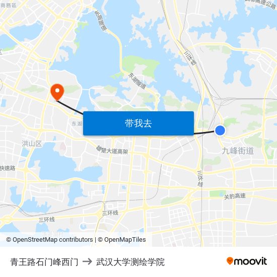 青王路石门峰西门 to 武汉大学测绘学院 map