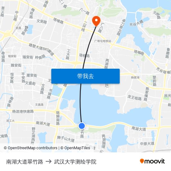 南湖大道翠竹路 to 武汉大学测绘学院 map