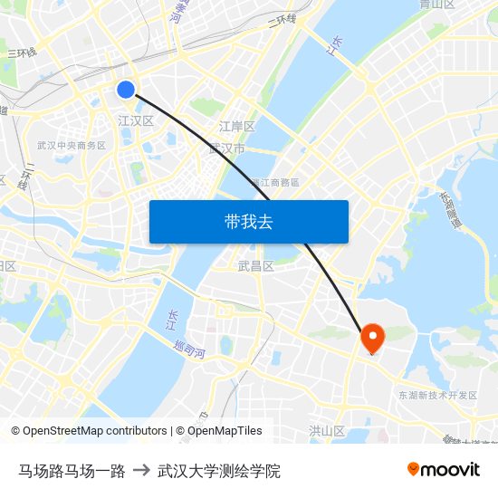 马场路马场一路 to 武汉大学测绘学院 map