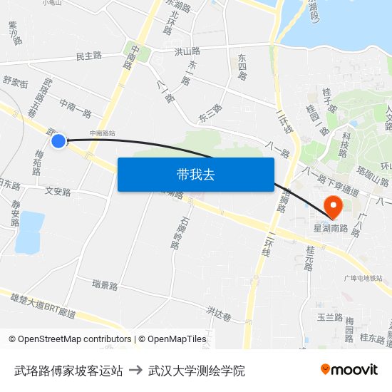 武珞路傅家坡客运站 to 武汉大学测绘学院 map