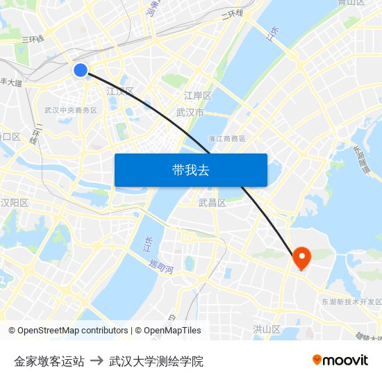 金家墩客运站 to 武汉大学测绘学院 map