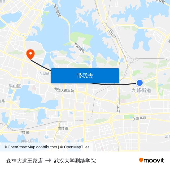 森林大道王家店 to 武汉大学测绘学院 map