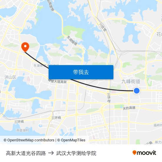 高新大道光谷四路 to 武汉大学测绘学院 map