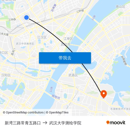 新湾三路常青五路口 to 武汉大学测绘学院 map