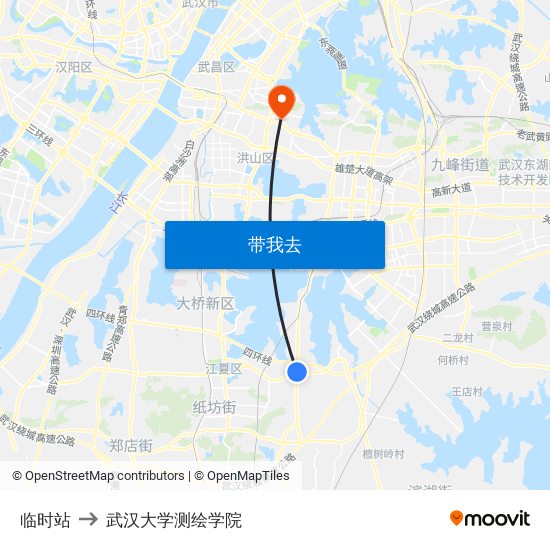 临时站 to 武汉大学测绘学院 map