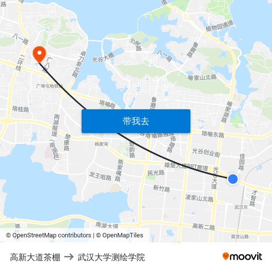 高新大道茶棚 to 武汉大学测绘学院 map