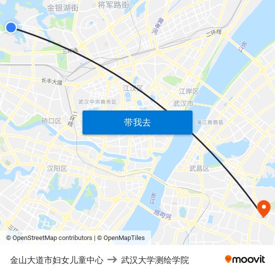 金山大道市妇女儿童中心 to 武汉大学测绘学院 map