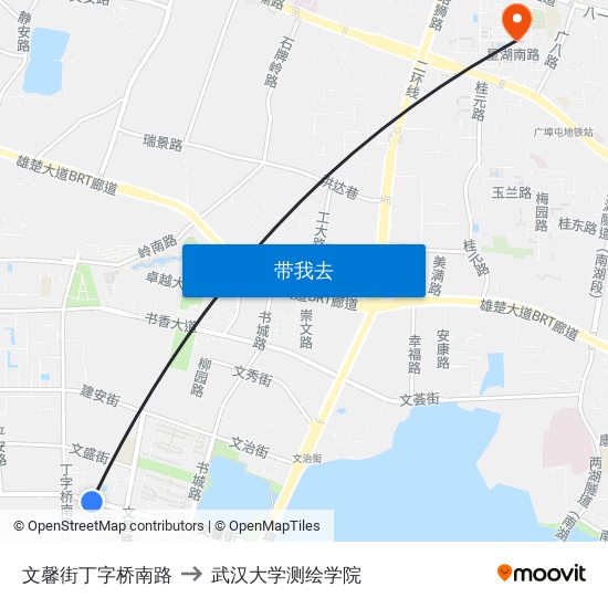 文馨街丁字桥南路 to 武汉大学测绘学院 map