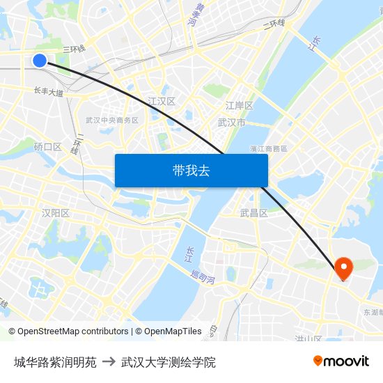 城华路紫润明苑 to 武汉大学测绘学院 map