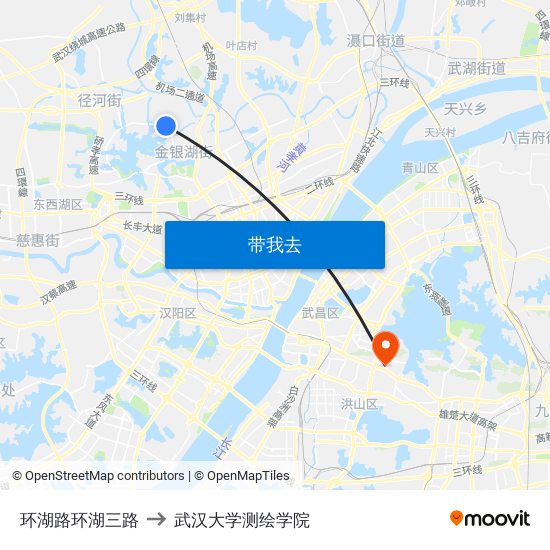 环湖路环湖三路 to 武汉大学测绘学院 map