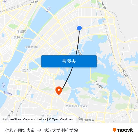 仁和路团结大道 to 武汉大学测绘学院 map