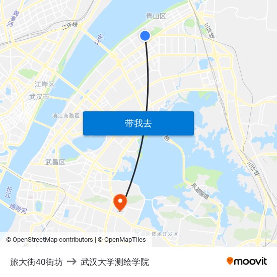 旅大街40街坊 to 武汉大学测绘学院 map