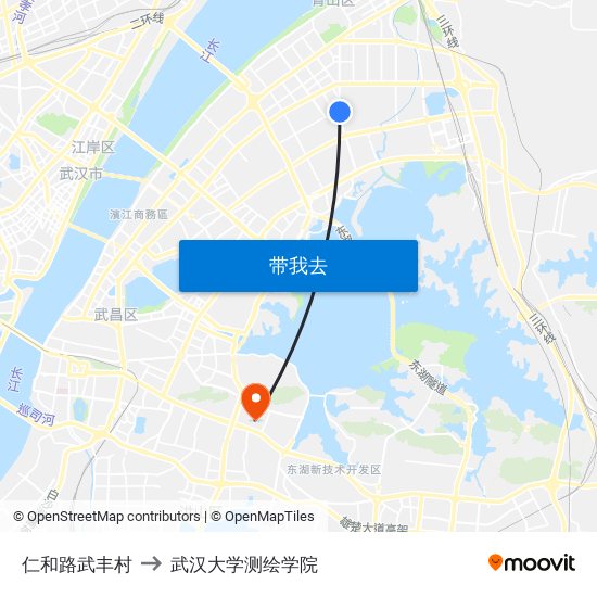 仁和路武丰村 to 武汉大学测绘学院 map