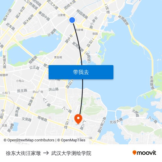 徐东大街汪家墩 to 武汉大学测绘学院 map