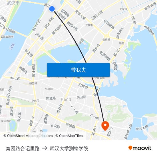 秦园路合记里路 to 武汉大学测绘学院 map