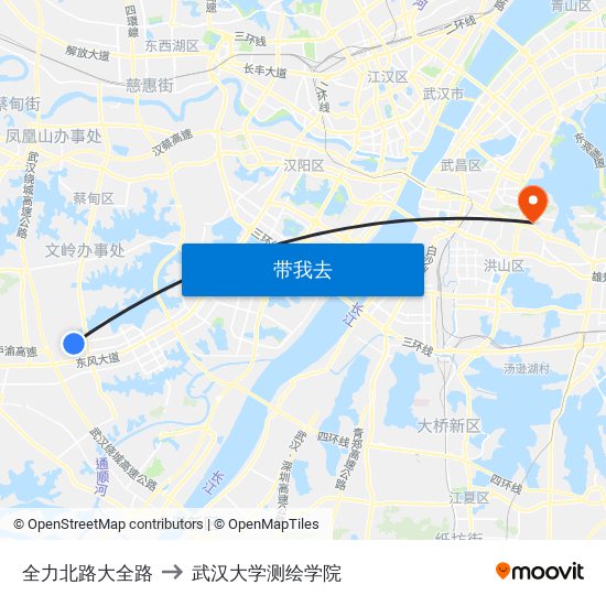 全力北路大全路 to 武汉大学测绘学院 map