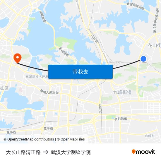 大长山路清正路 to 武汉大学测绘学院 map