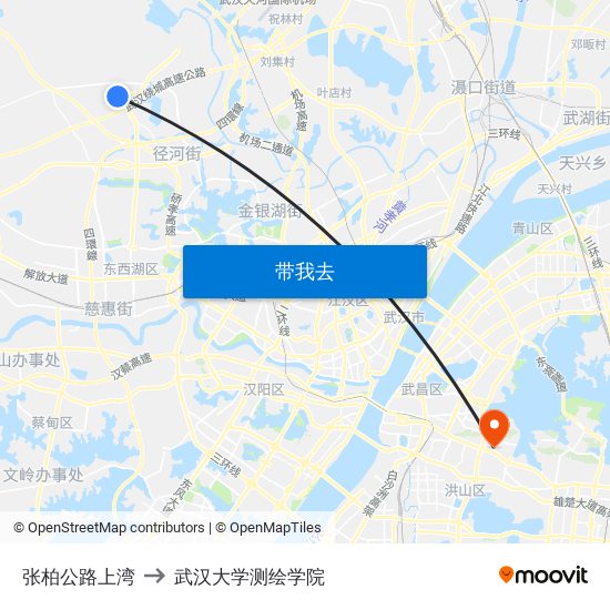 张柏公路上湾 to 武汉大学测绘学院 map