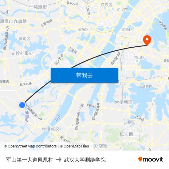 军山第一大道凤凰村 to 武汉大学测绘学院 map