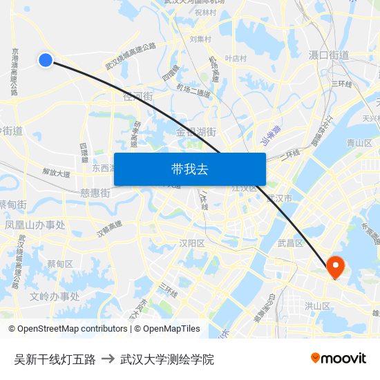 吴新干线灯五路 to 武汉大学测绘学院 map