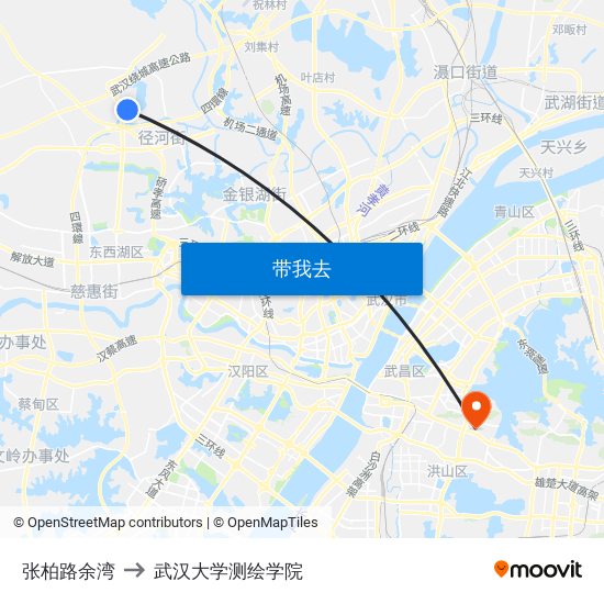 张柏路余湾 to 武汉大学测绘学院 map