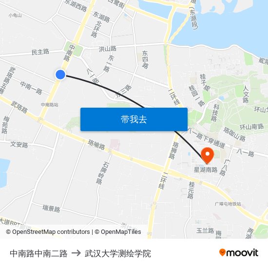 中南路中南二路 to 武汉大学测绘学院 map