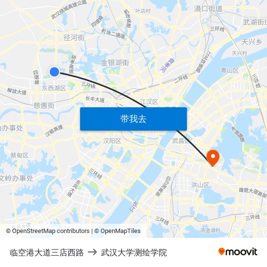 临空港大道三店西路 to 武汉大学测绘学院 map