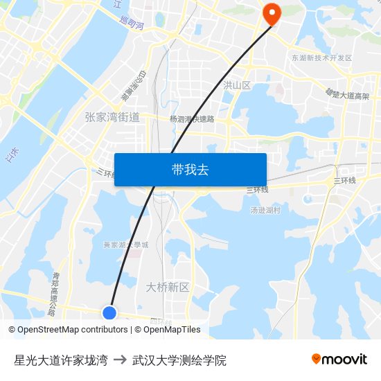 星光大道许家垅湾 to 武汉大学测绘学院 map