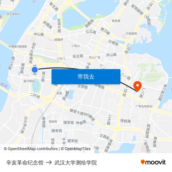 辛亥革命纪念馆 to 武汉大学测绘学院 map