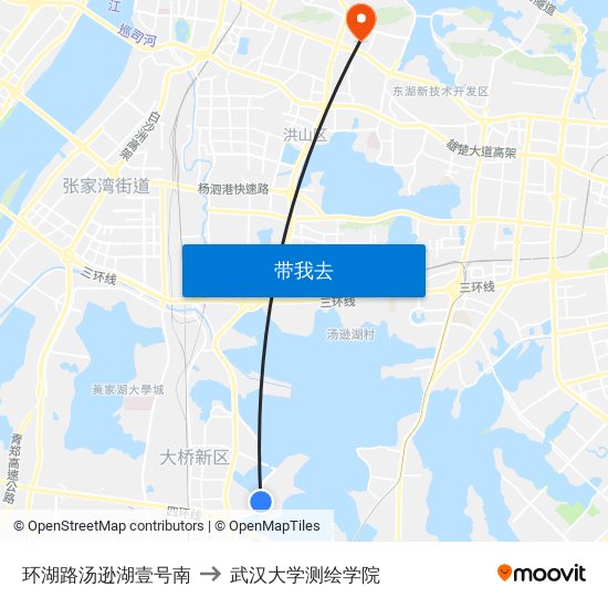 环湖路汤逊湖壹号南 to 武汉大学测绘学院 map