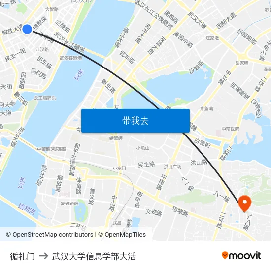 循礼门 to 武汉大学信息学部大活 map