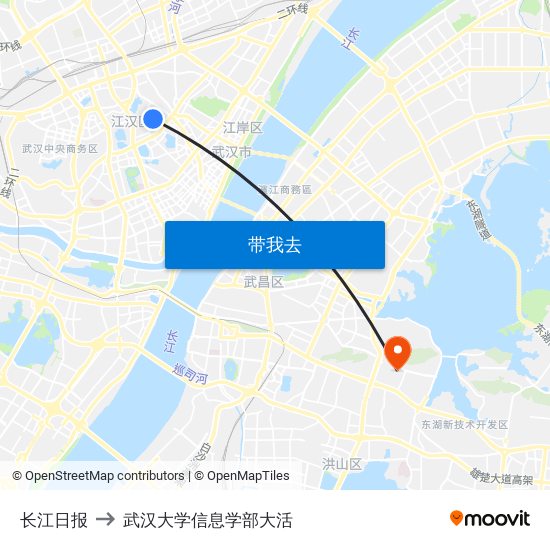 长江日报 to 武汉大学信息学部大活 map