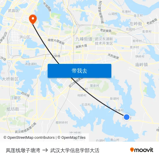 凤莲线墩子塘湾 to 武汉大学信息学部大活 map