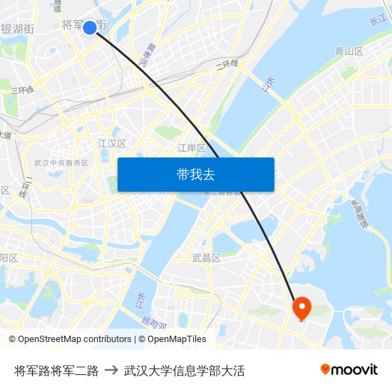 将军路将军二路 to 武汉大学信息学部大活 map