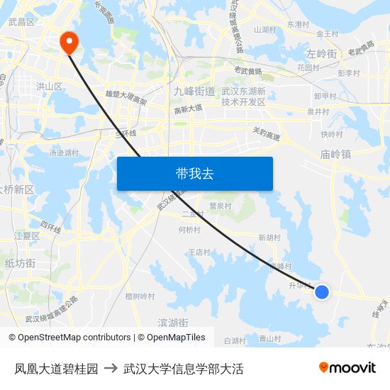 凤凰大道碧桂园 to 武汉大学信息学部大活 map