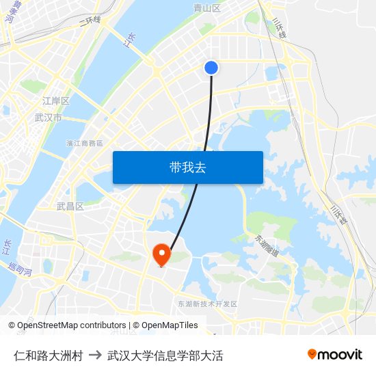 仁和路大洲村 to 武汉大学信息学部大活 map