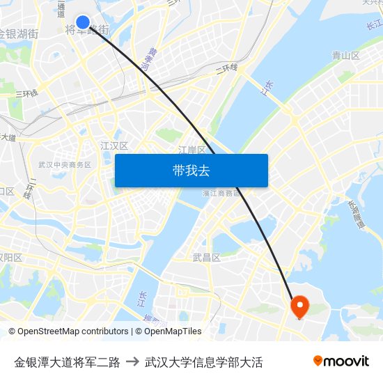 金银潭大道将军二路 to 武汉大学信息学部大活 map