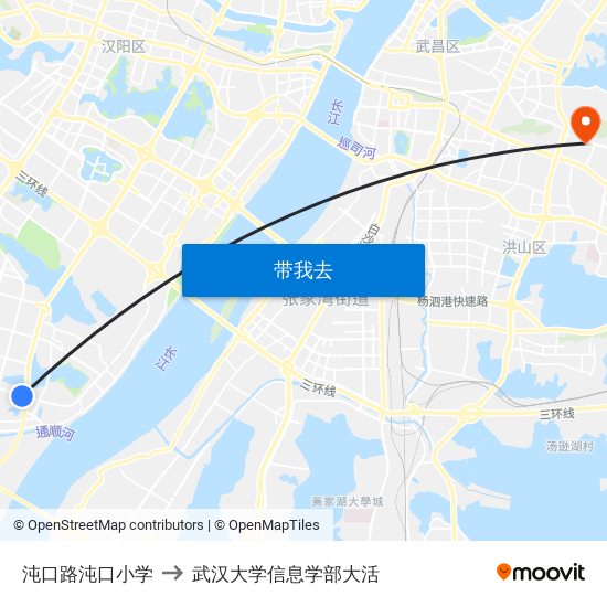 沌口路沌口小学 to 武汉大学信息学部大活 map