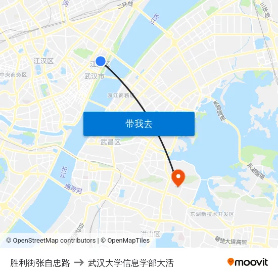 胜利街张自忠路 to 武汉大学信息学部大活 map