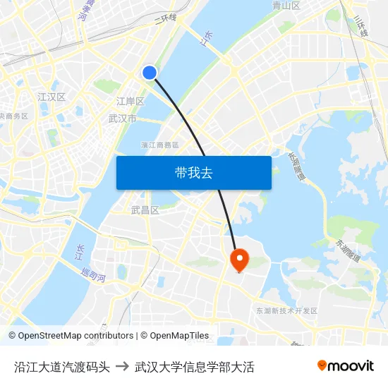 沿江大道汽渡码头 to 武汉大学信息学部大活 map