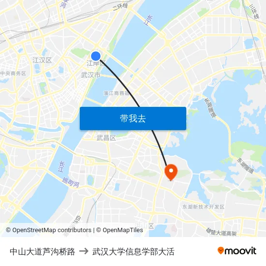 中山大道芦沟桥路 to 武汉大学信息学部大活 map