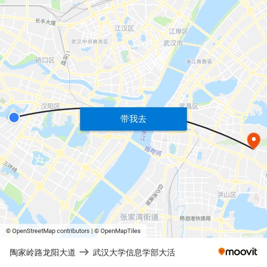 陶家岭路龙阳大道 to 武汉大学信息学部大活 map