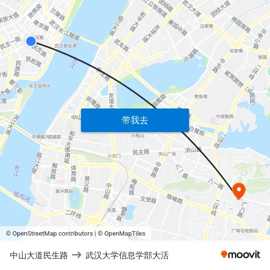 中山大道民生路 to 武汉大学信息学部大活 map