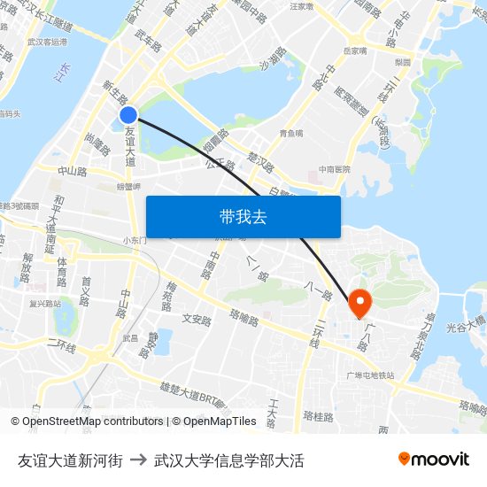 友谊大道新河街 to 武汉大学信息学部大活 map