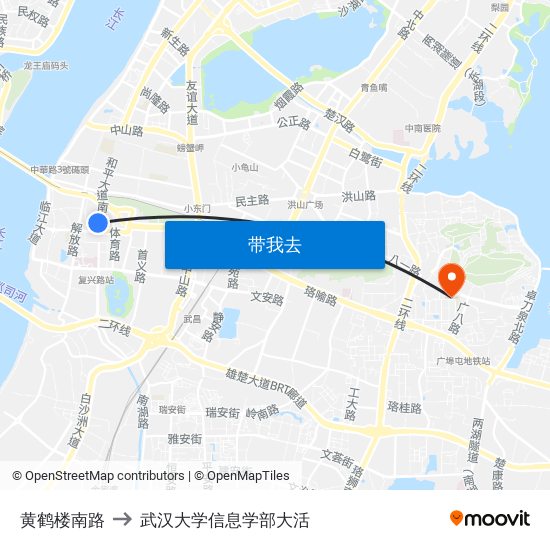 黄鹤楼南路 to 武汉大学信息学部大活 map