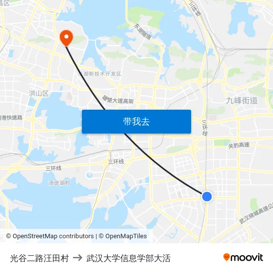 光谷二路汪田村 to 武汉大学信息学部大活 map