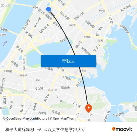 和平大道徐家棚 to 武汉大学信息学部大活 map