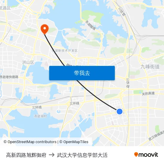 高新四路旭辉御府 to 武汉大学信息学部大活 map