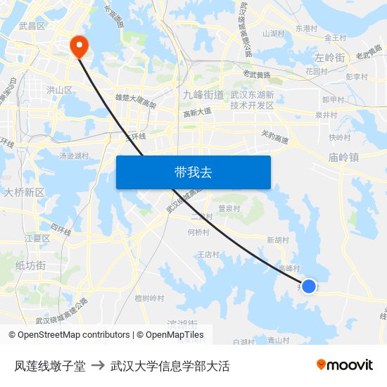 凤莲线墩子堂 to 武汉大学信息学部大活 map